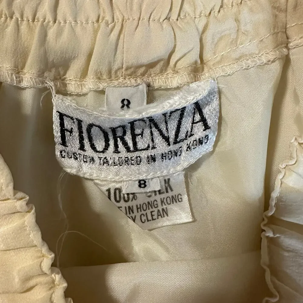 Vintage 100% Silk‎ Skirt Size 8 Cream Ivory Elastic Waist A-Line Midi Fiorenza
